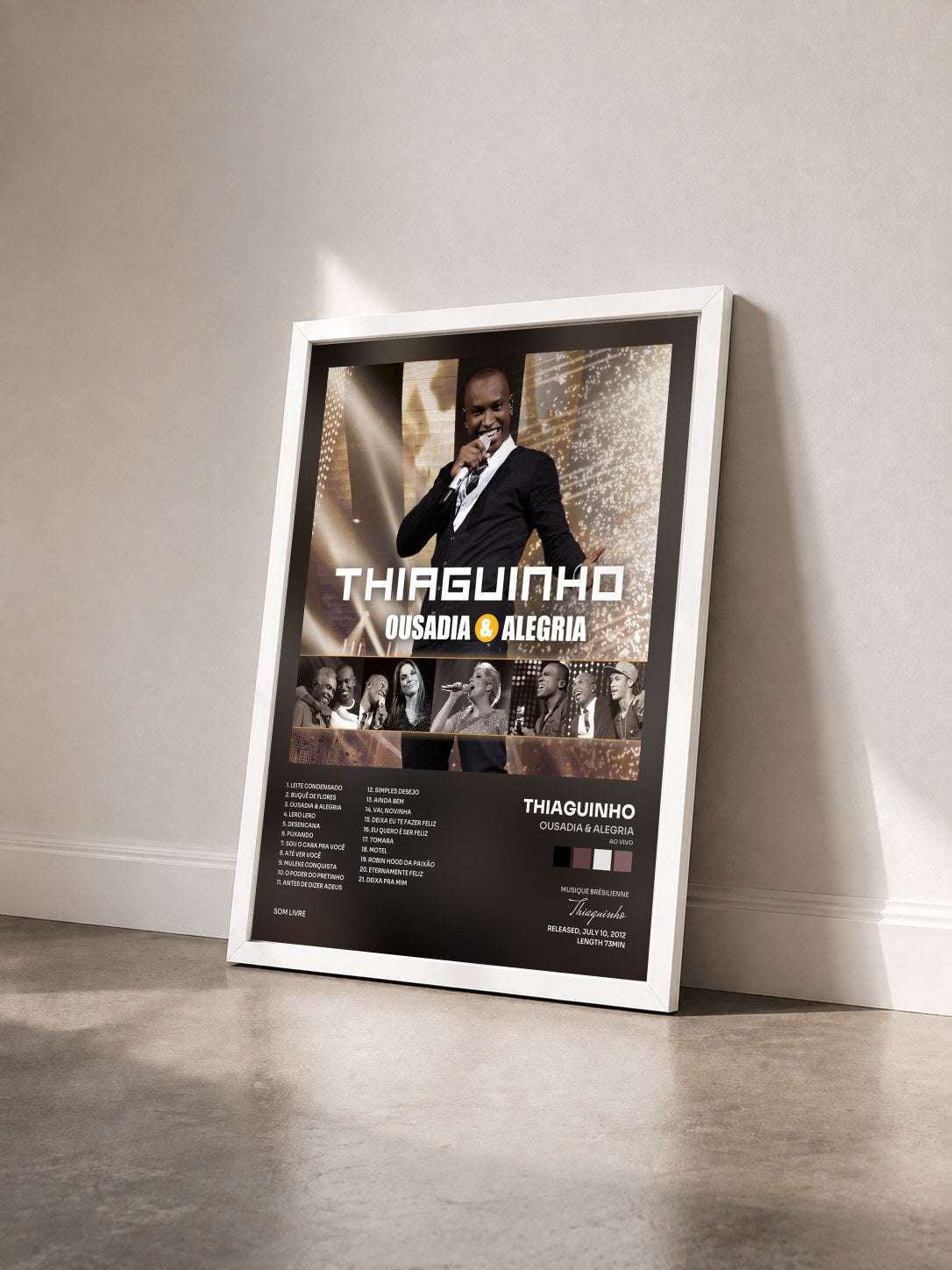 #blanc Tableau de l'album Ousadia & Alegria (Ao Vivo) de Thiaguinho vu de trois quarts, cadre blanc