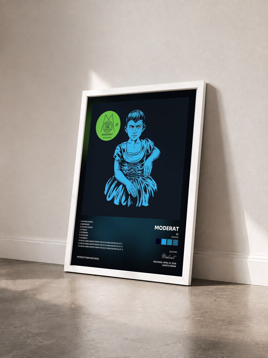 #blanc Tableau de l'album III (Remixes) de Moderat vu de trois quarts, cadre blanc
