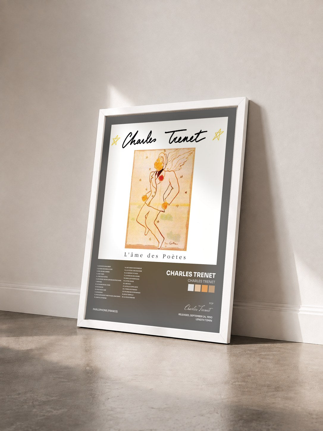 #blanc Tableau de l'album Charles Trenet de Charles Trenet vu de trois quarts, cadre blanc