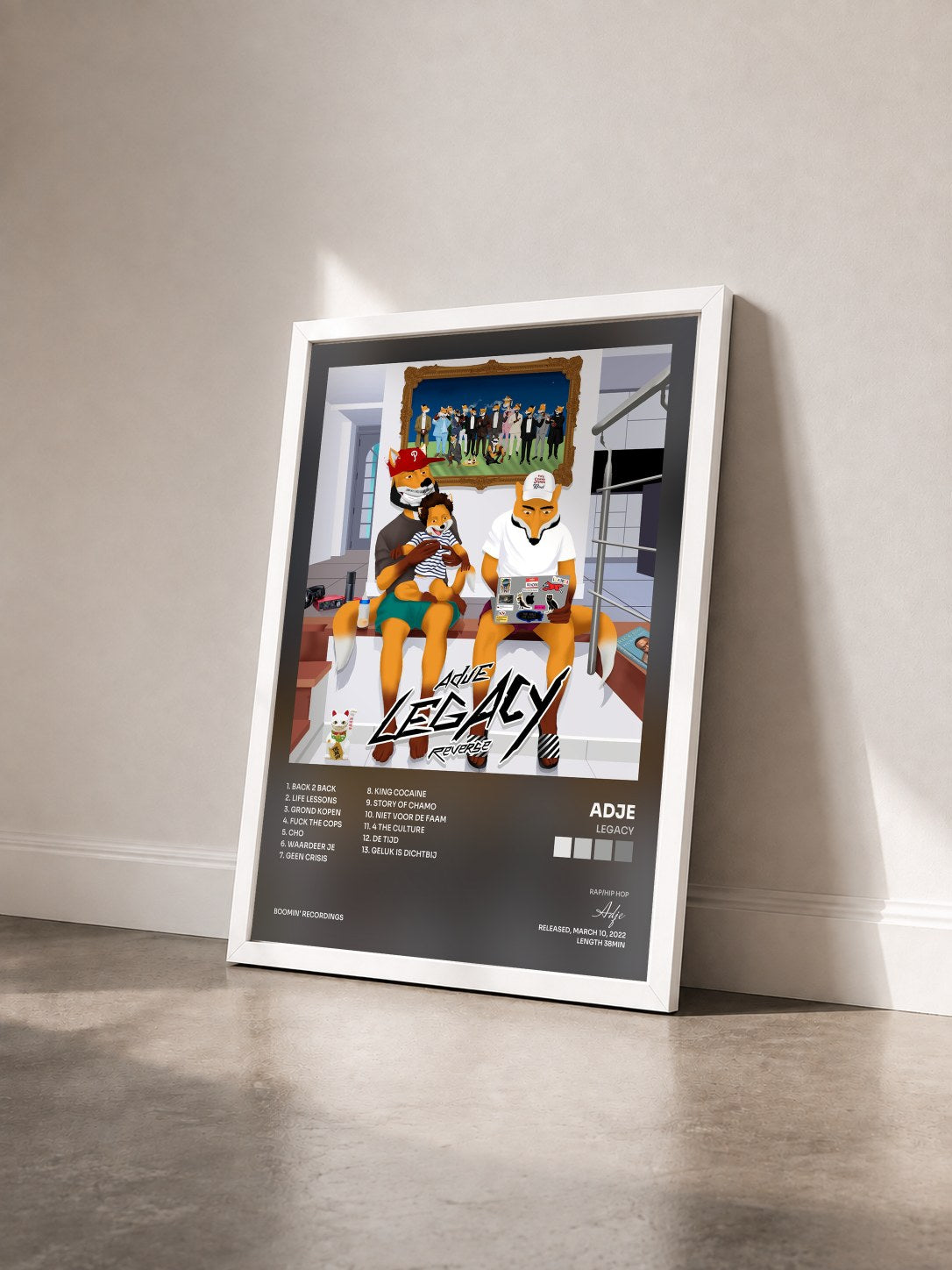 #blanc Tableau de l'album Legacy de Adje vu de trois quarts, cadre blanc