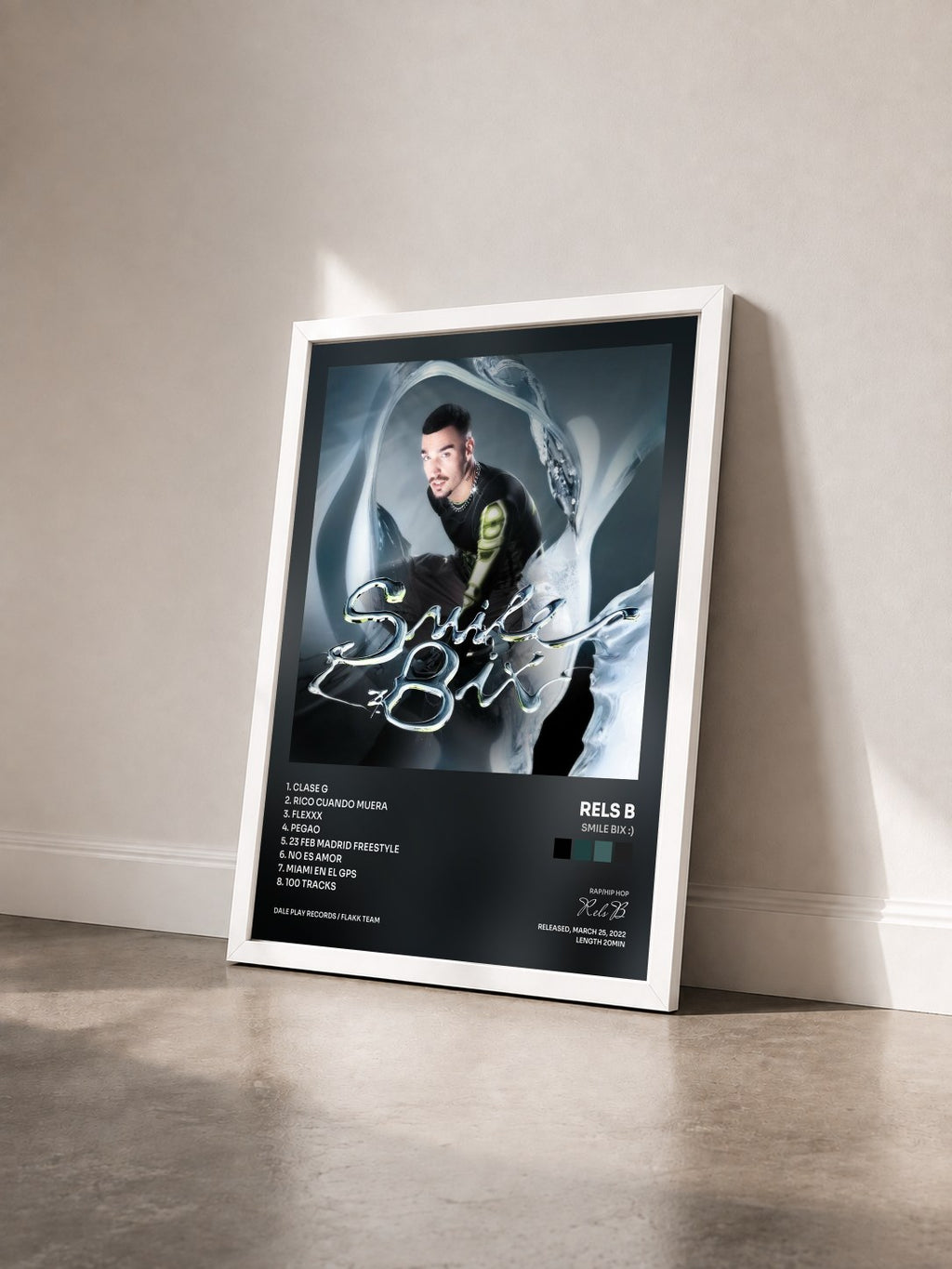 #blanc Tableau de l'album SMILE BIX :) de Rels B vu de trois quarts, cadre blanc