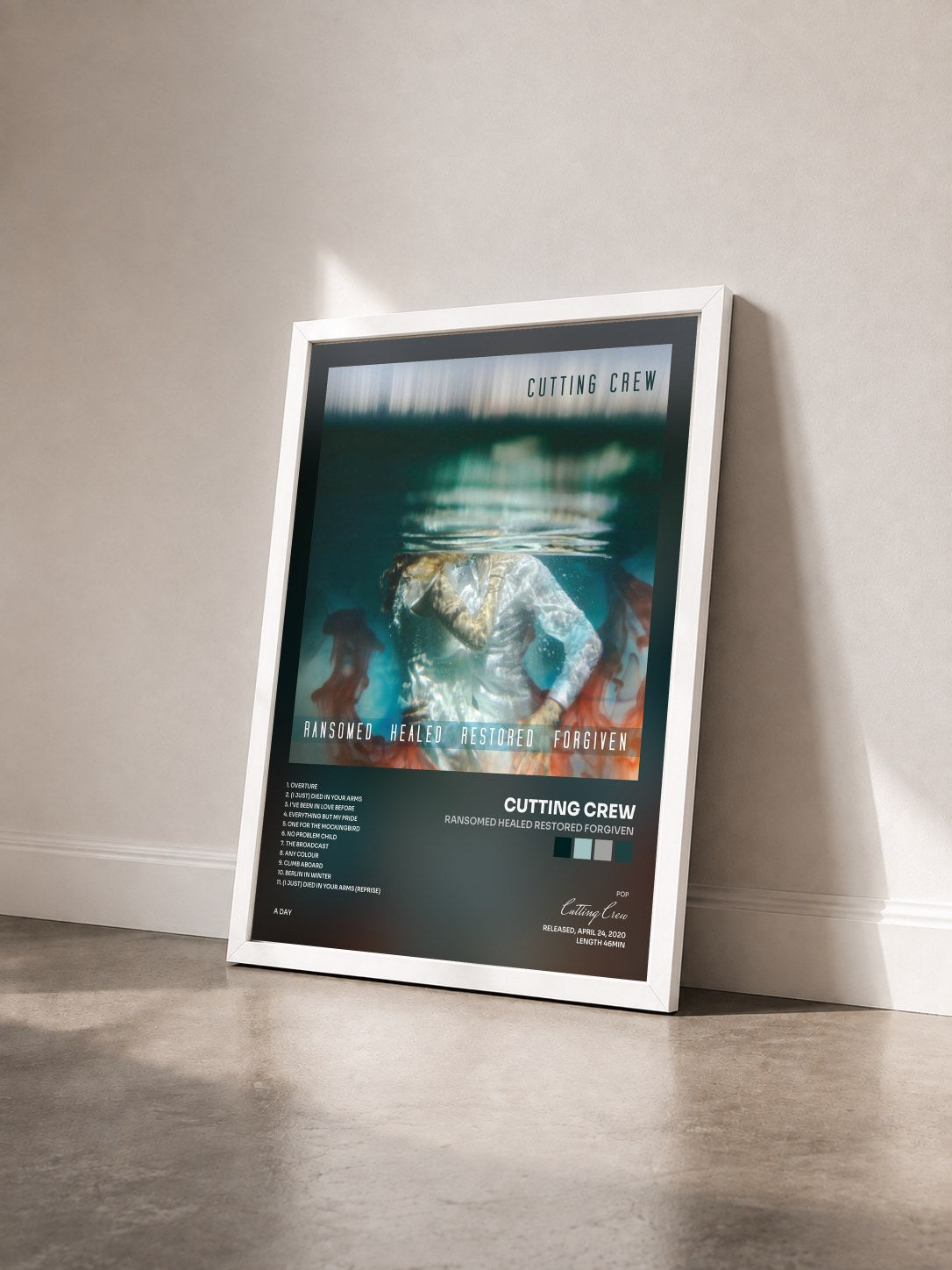 #blanc Tableau de l'album Ransomed Healed Restored Forgiven de Cutting Crew vu de trois quarts, cadre blanc