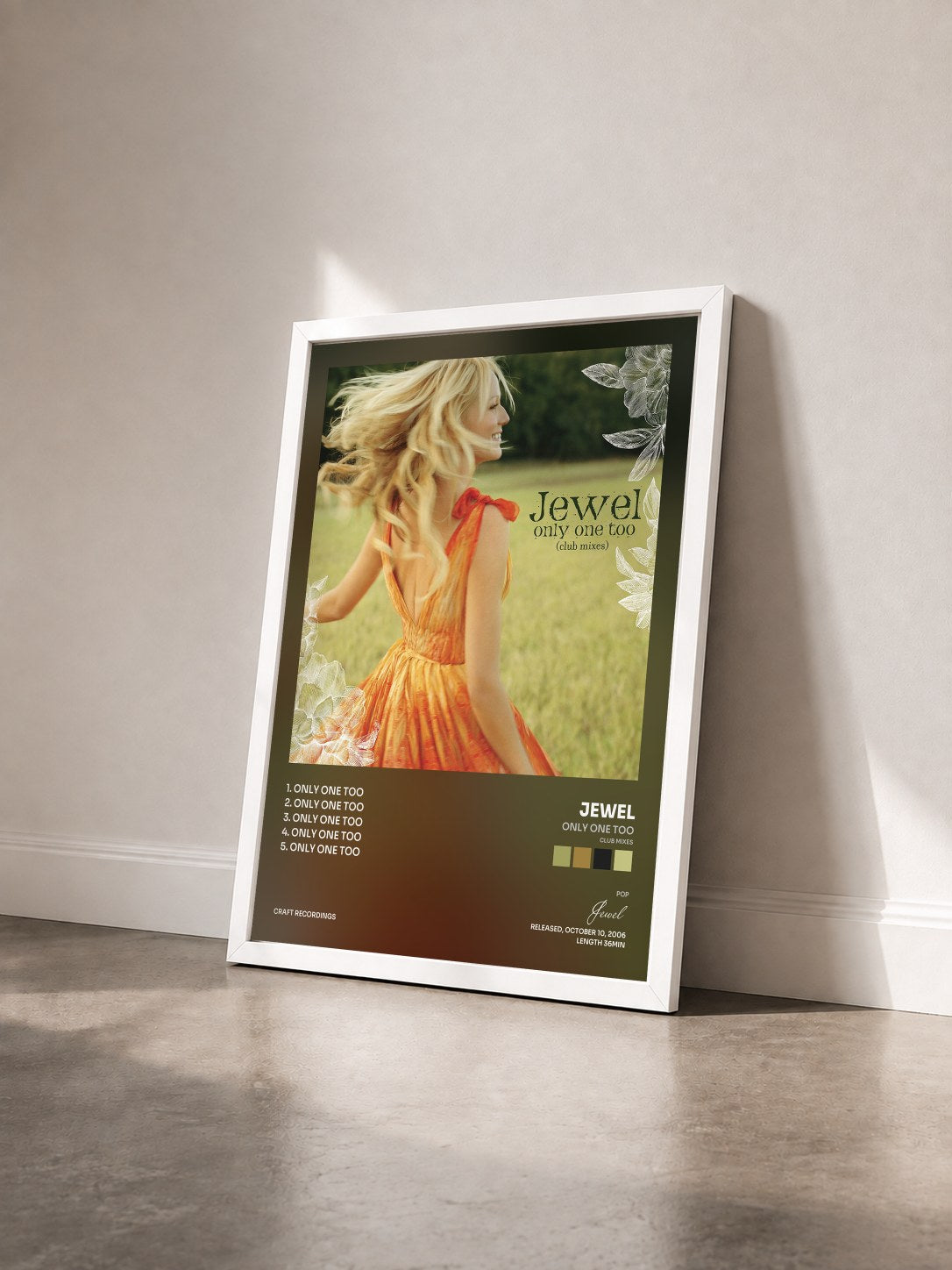 #blanc Tableau de l'album Only One Too (Club Mixes) de Jewel vu de trois quarts, cadre blanc