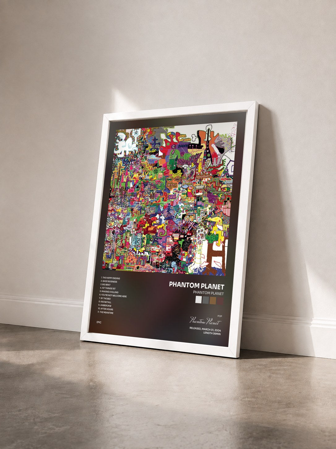 #blanc Tableau de l'album Phantom Planet de Phantom Planet vu de trois quarts, cadre blanc