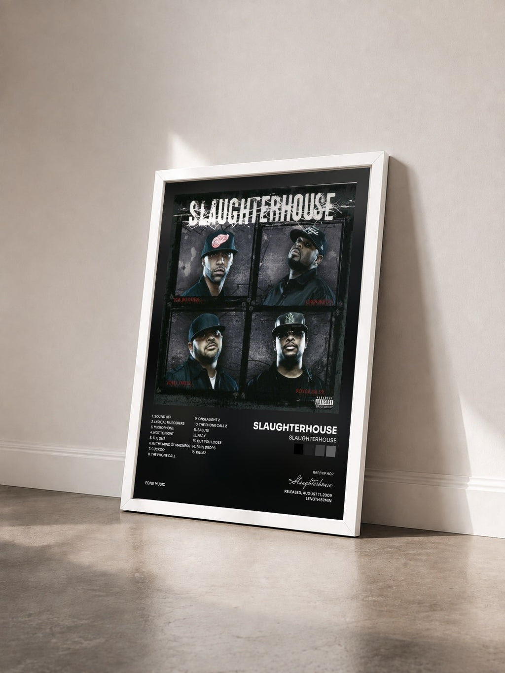 #blanc Slaughterhouse by Slaughterhouse as a framed art print seen at an angle, white frame