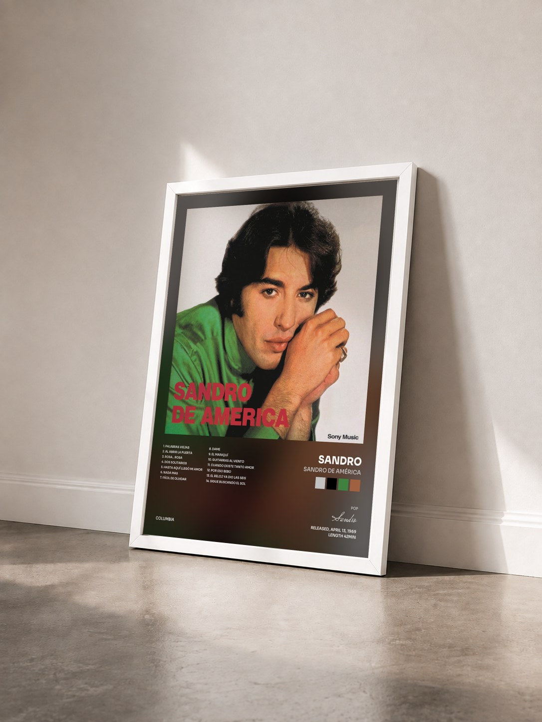 #blanc Tableau de l'album Sandro de América de Sandro vu de trois quarts, cadre blanc