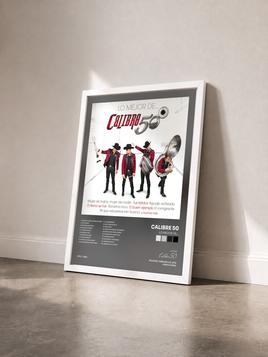 #blanc Tableau de l'album Lo Mejor De... de Calibre 50 vu de trois quarts, cadre blanc