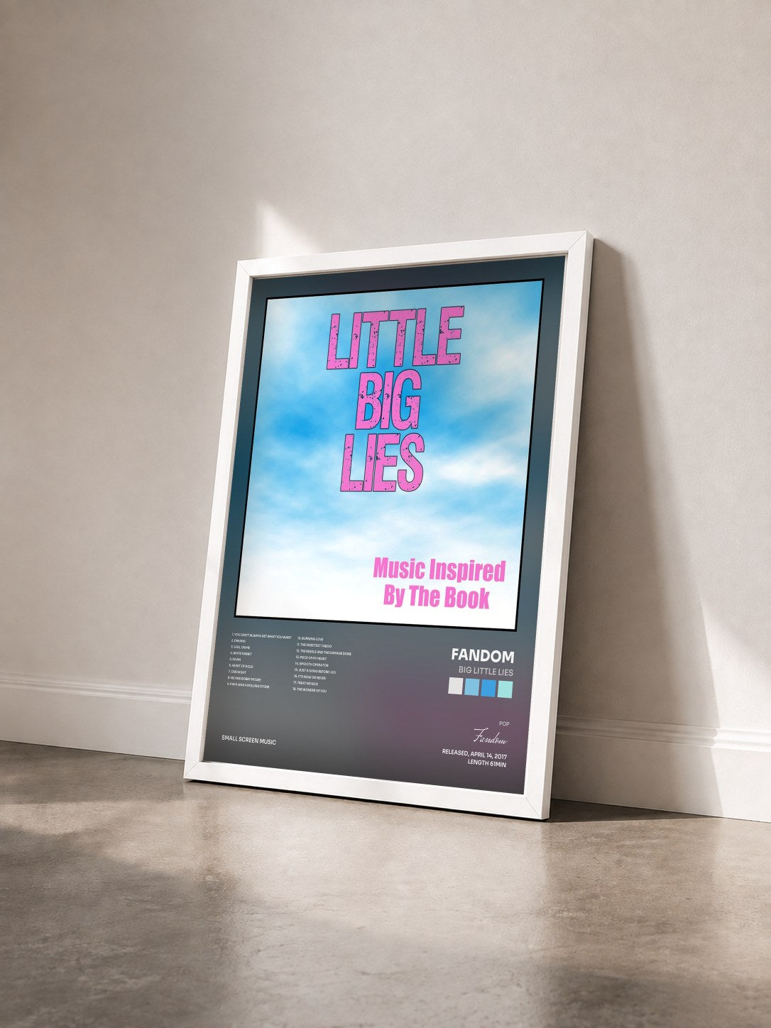 #blanc Tableau de l'album Big Little Lies de Fandom vu de trois quarts, cadre blanc