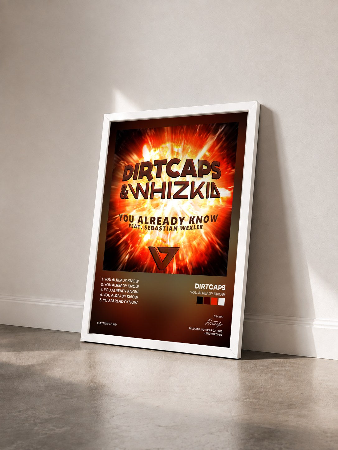 #blanc Tableau de l'album You Already Know de Dirtcaps vu de trois quarts, cadre blanc