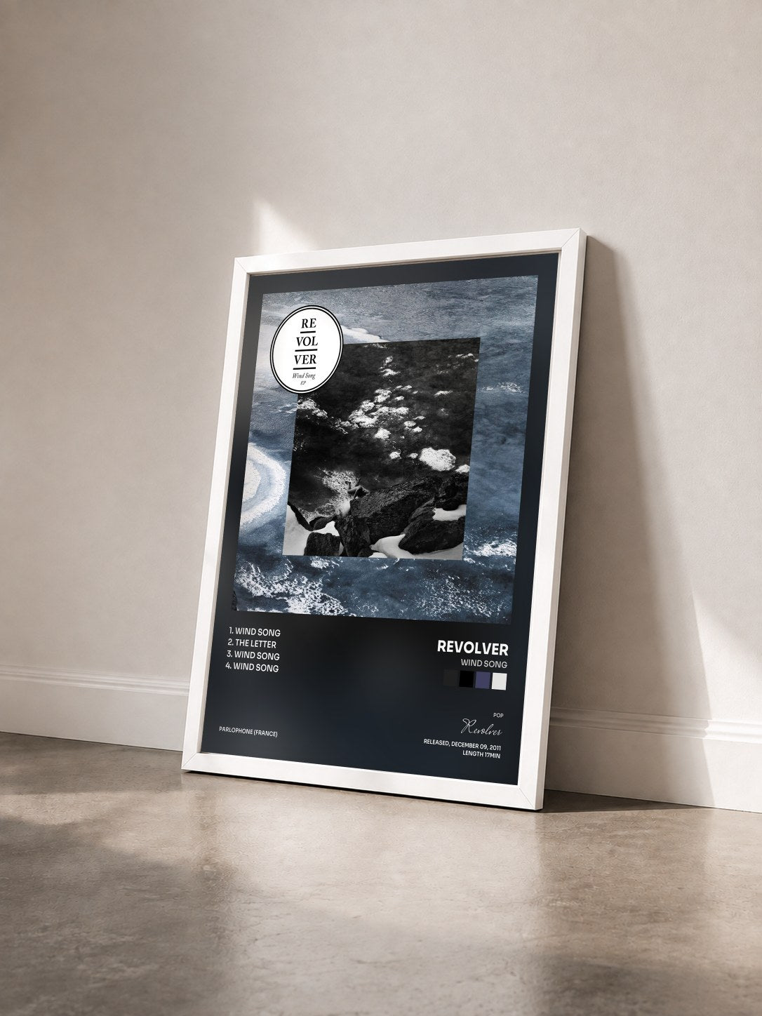 #blanc Tableau de l'album Wind Song de Revolver vu de trois quarts, cadre blanc