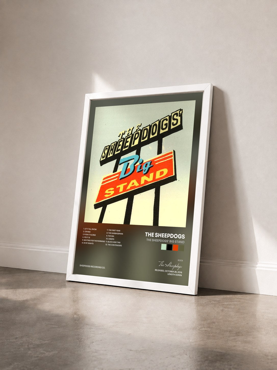 #blanc Tableau de l'album The Sheepdogs' Big Stand de The Sheepdogs vu de trois quarts, cadre blanc