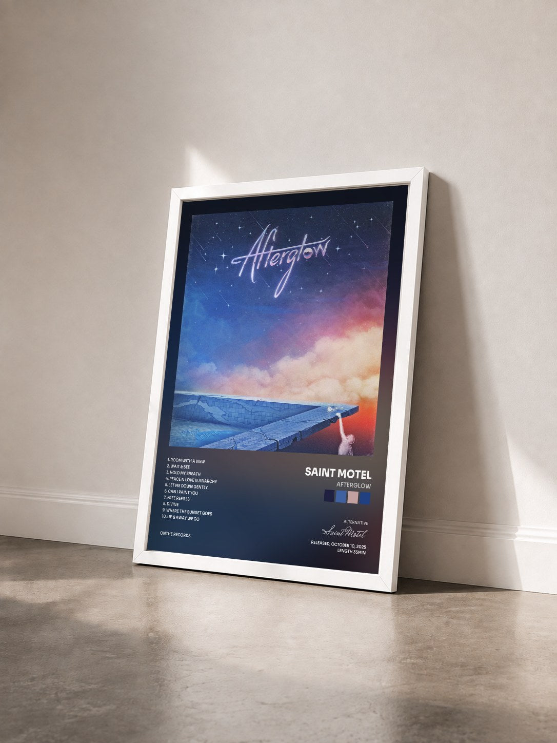 #blanc Tableau de l'album Afterglow de Saint Motel vu de trois quarts, cadre blanc