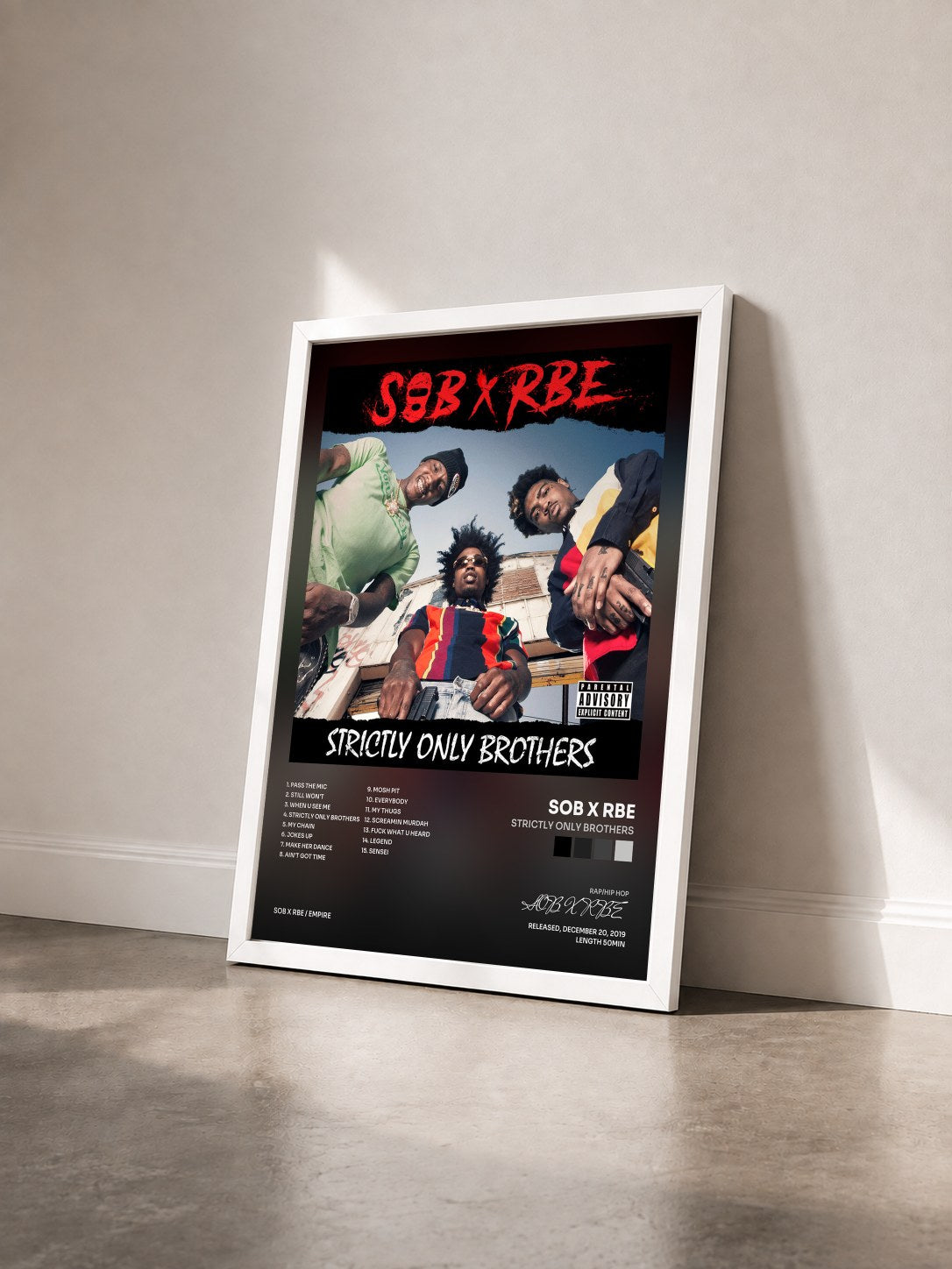 #blanc Tableau de l'album Strictly Only Brothers de SOB X RBE vu de trois quarts, cadre blanc