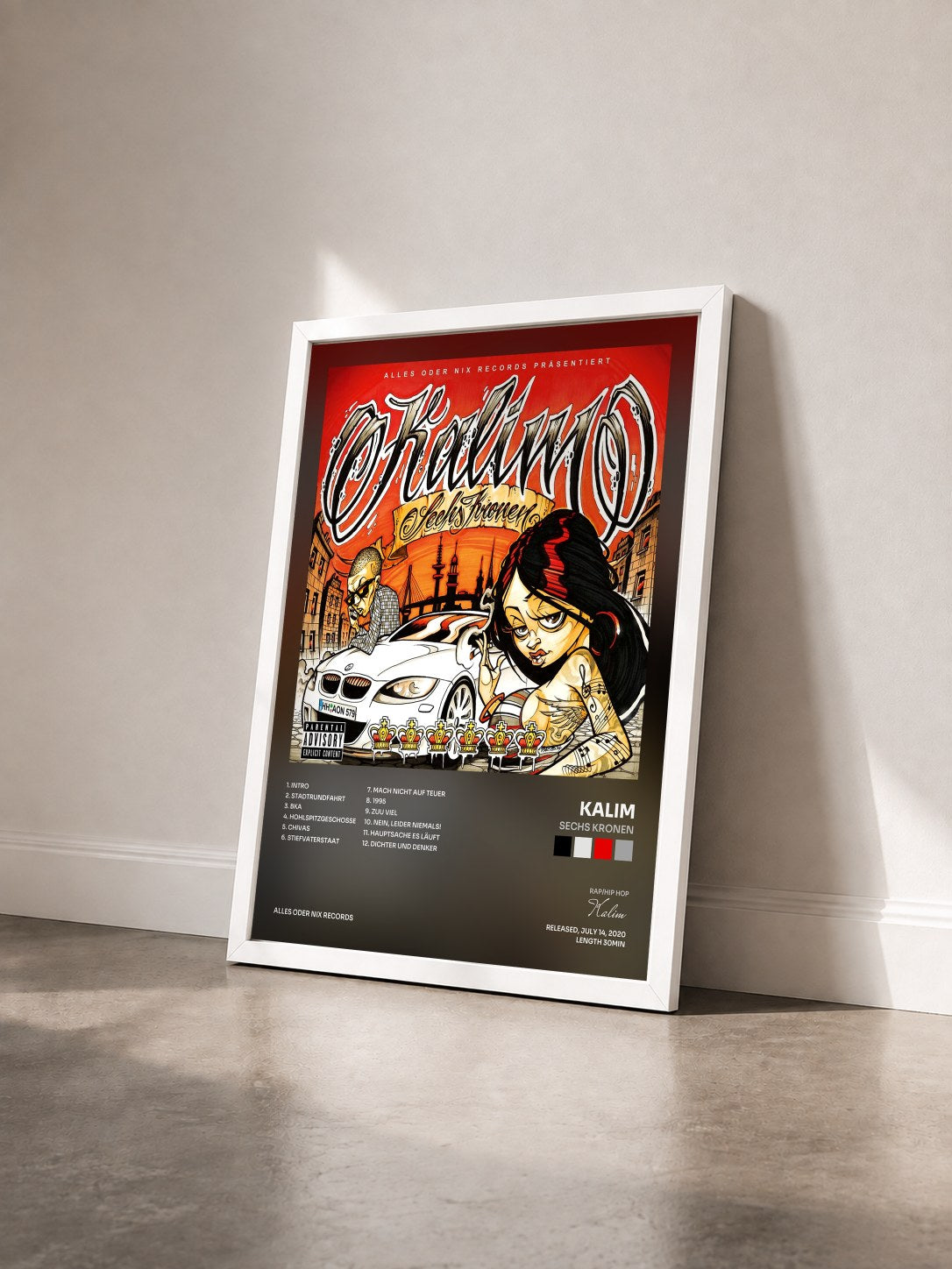 #blanc Tableau de l'album Sechs Kronen de Kalim vu de trois quarts, cadre blanc