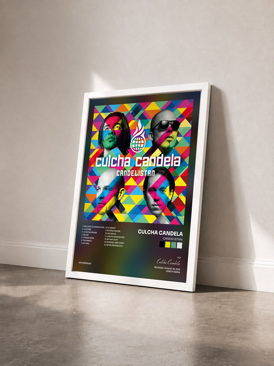 #blanc Tableau de l'album Candelistan de Culcha Candela vu de trois quarts, cadre blanc