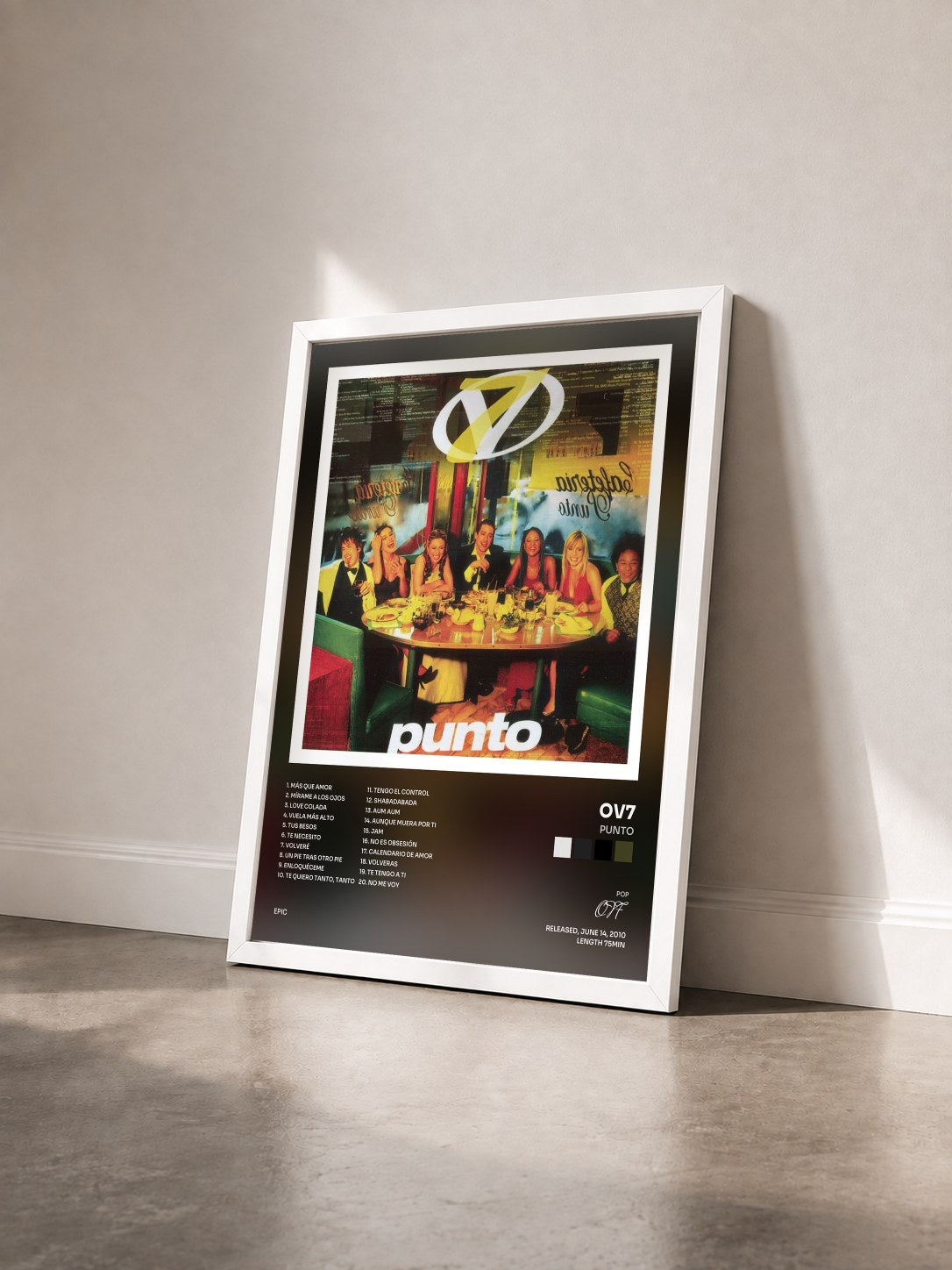 #blanc Tableau de l'album Punto de OV7 vu de trois quarts, cadre blanc