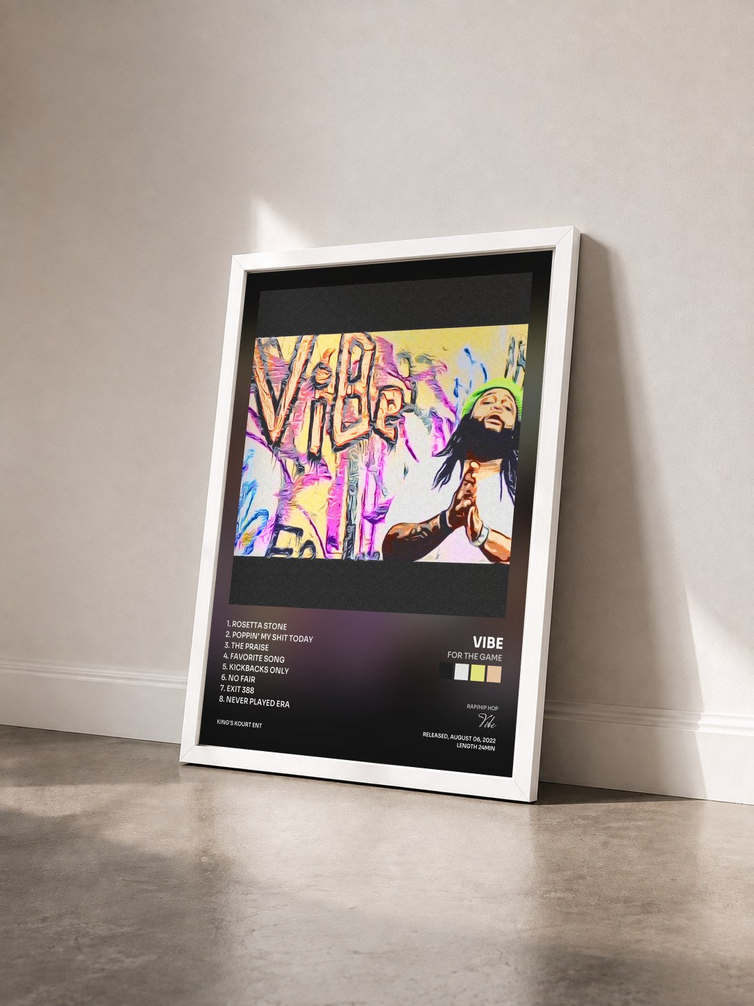 #blanc Tableau de l'album For The Game de Vibe vu de trois quarts, cadre blanc