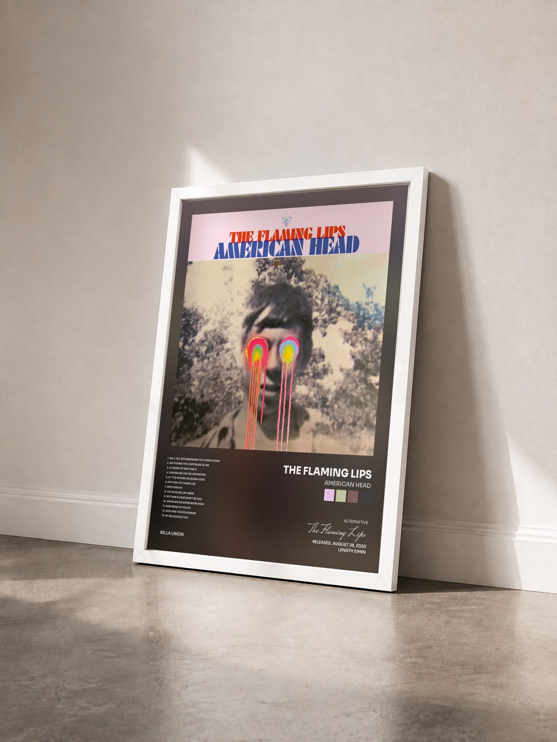 #blanc Tableau de l'album American Head de The Flaming Lips vu de trois quarts, cadre blanc