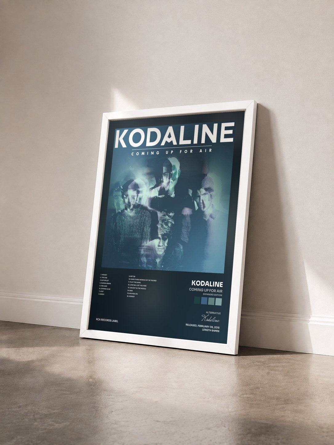 #blanc Tableau de l'album Coming Up for Air (Expanded Edition) de Kodaline vu de trois quarts, cadre blanc