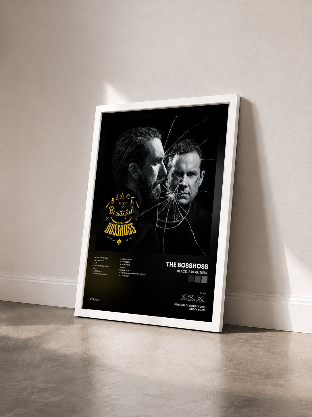 #blanc Tableau de l'album Black Is Beautiful de The BossHoss vu de trois quarts, cadre blanc