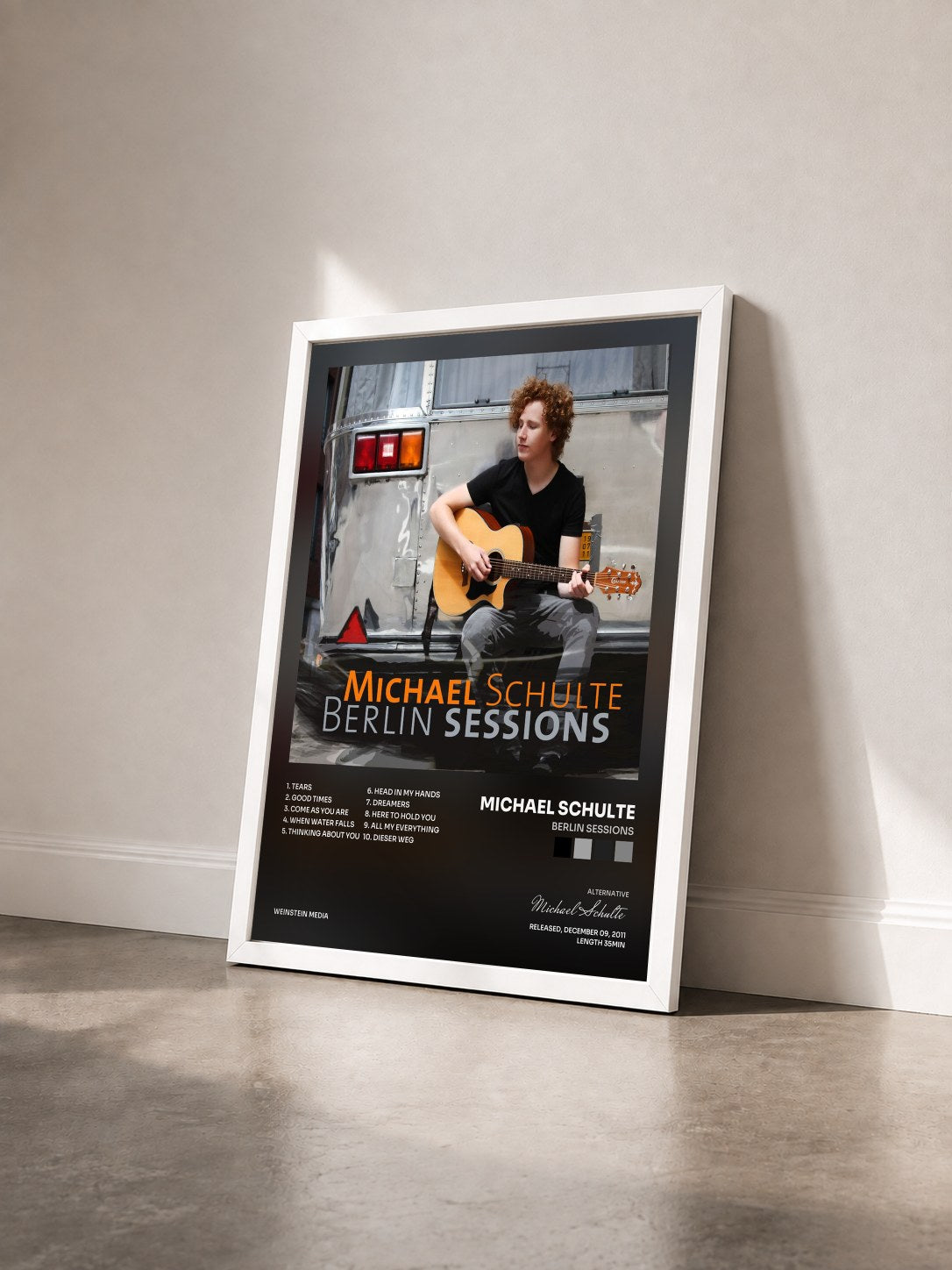#blanc Tableau de l'album Berlin Sessions de Michael Schulte vu de trois quarts, cadre blanc
