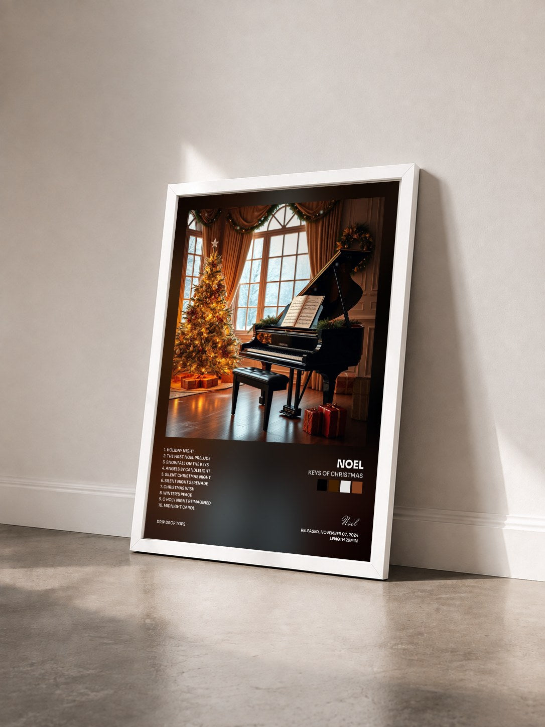 #blanc Tableau de l'album Keys of Christmas de Noel vu de trois quarts, cadre blanc