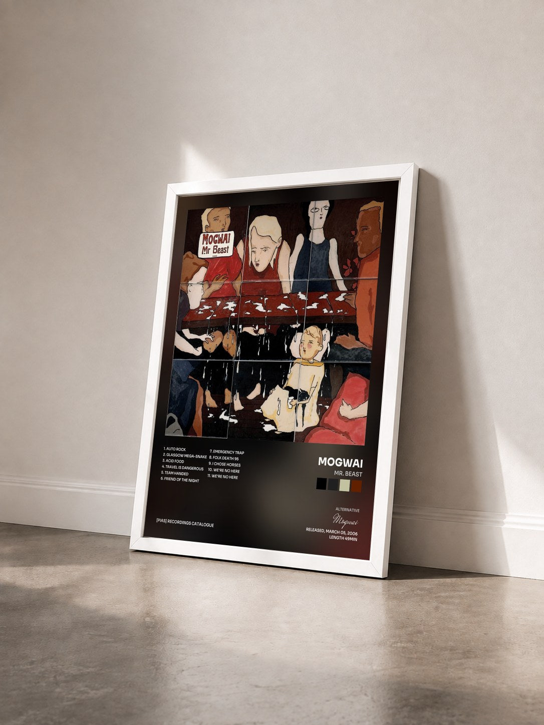 #blanc Tableau de l'album Mr. Beast de Mogwai vu de trois quarts, cadre blanc