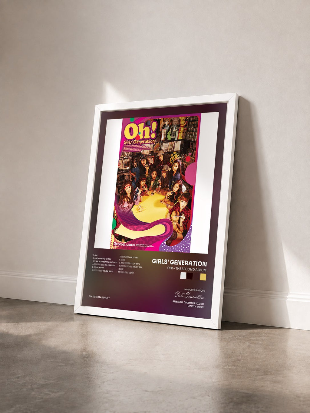 #blanc Oh! - The Second Album by Girls' Generation as a framed art print seen at an angle, white frame