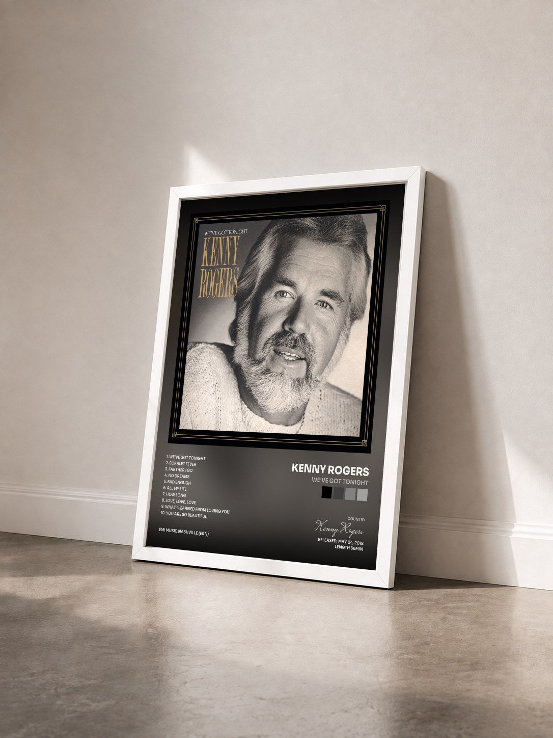 #blanc Tableau de l'album We've Got Tonight de Kenny Rogers vu de trois quarts, cadre blanc