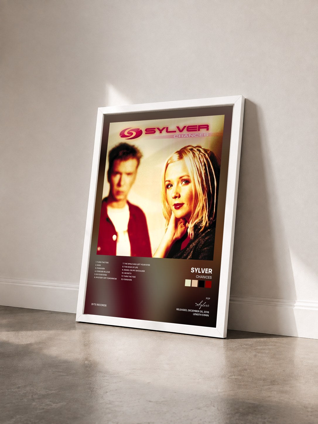 #blanc Tableau de l'album Chances de Sylver vu de trois quarts, cadre blanc