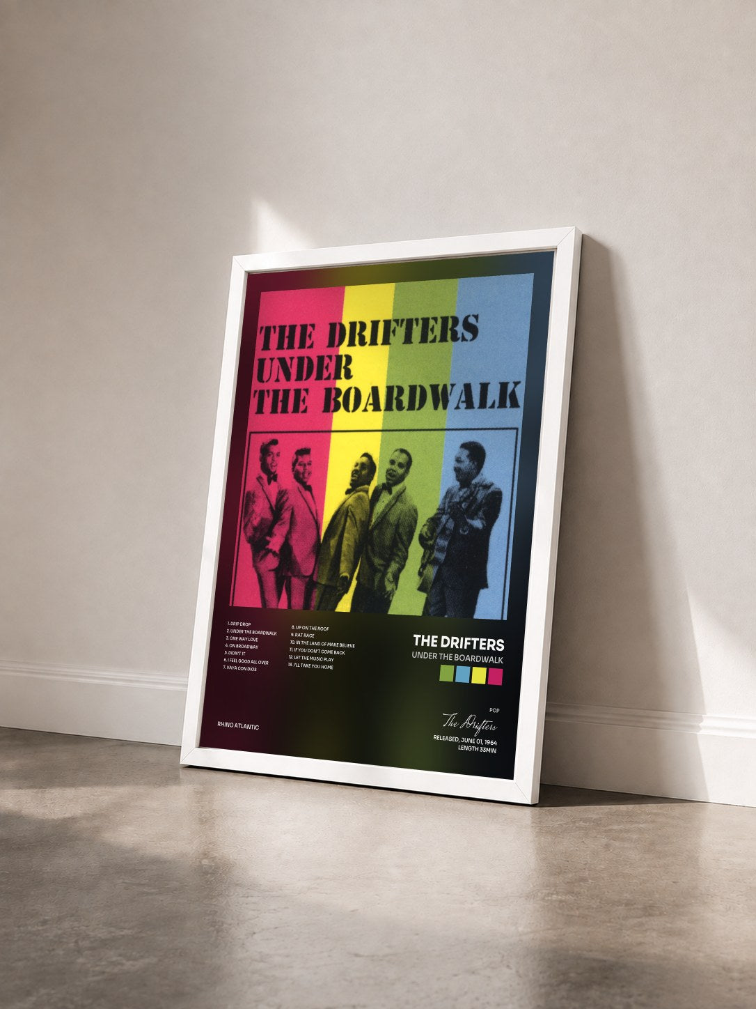 #blanc Tableau de l'album Under the Boardwalk de The Drifters vu de trois quarts, cadre blanc
