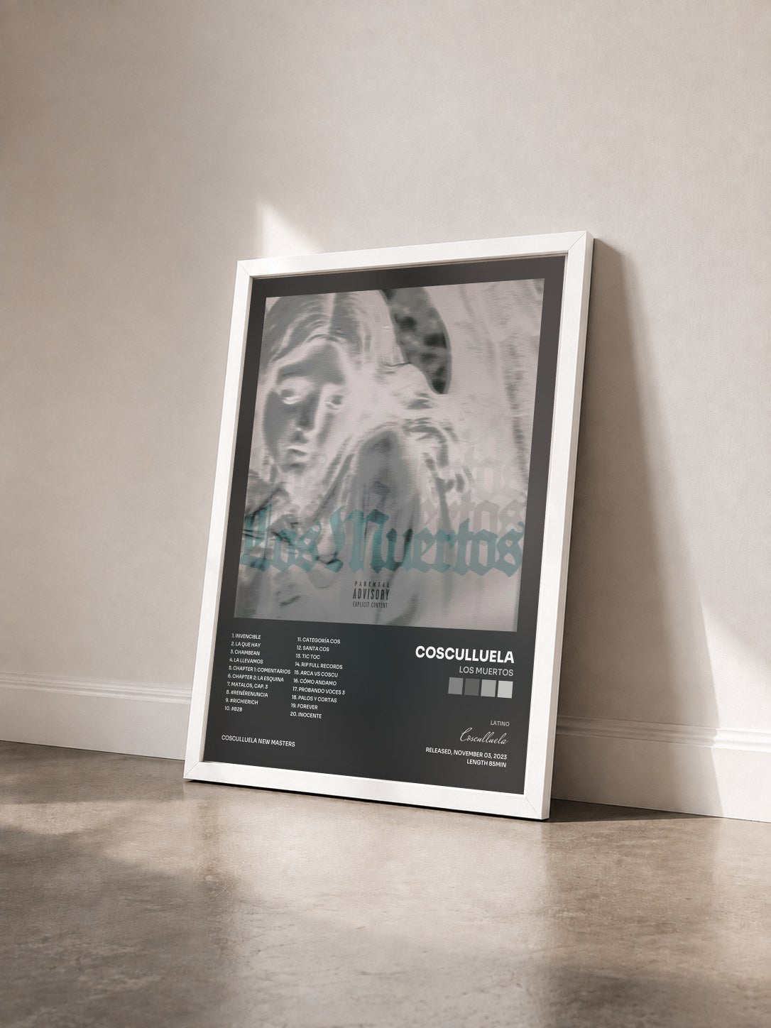 #blanc Tableau de l'album Los Muertos de Cosculluela vu de trois quarts, cadre blanc