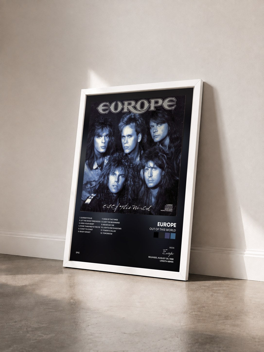 #blanc Tableau de l'album Out Of This World de Europe vu de trois quarts, cadre blanc