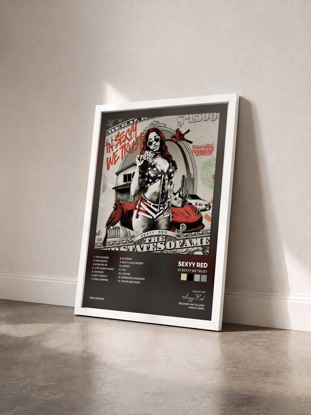 #blanc Tableau de l'album In Sexyy We Trust de Sexyy Red vu de trois quarts, cadre blanc