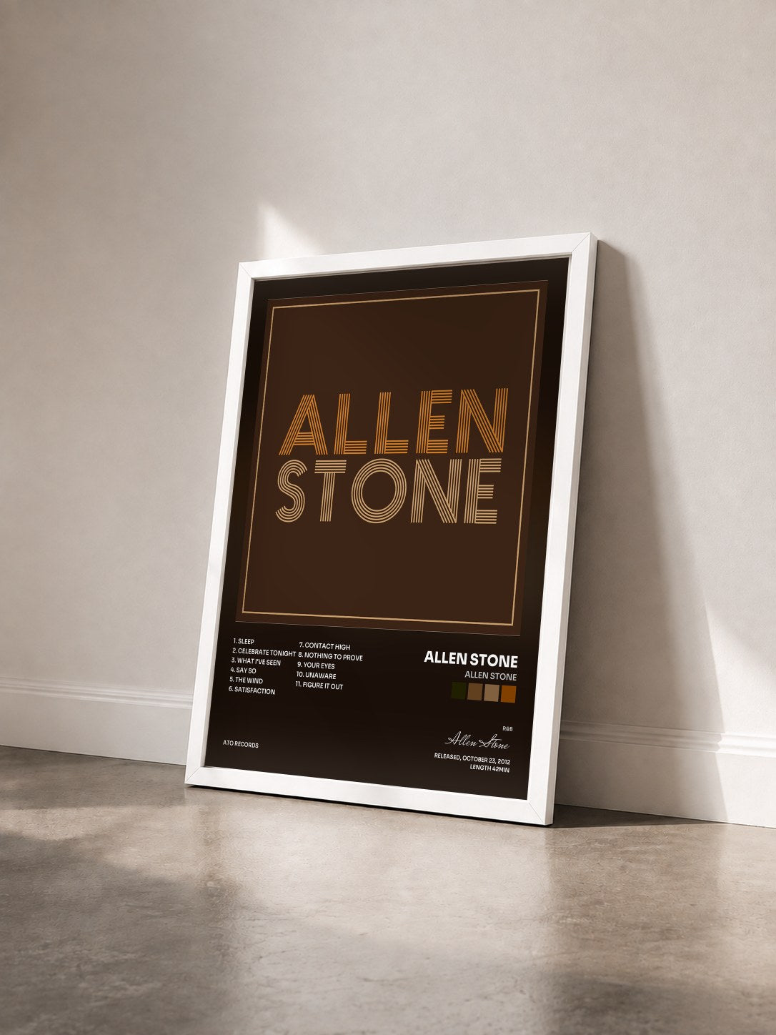 #blanc Tableau de l'album Allen Stone de Allen Stone vu de trois quarts, cadre blanc