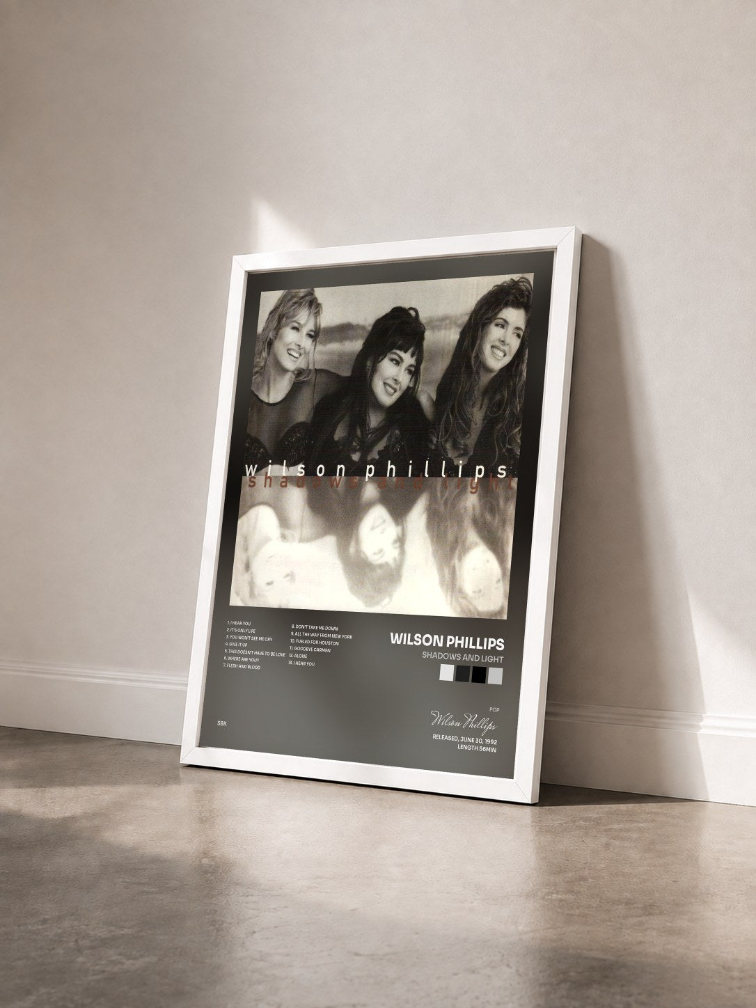 #blanc Tableau de l'album Shadows And Light de Wilson Phillips vu de trois quarts, cadre blanc