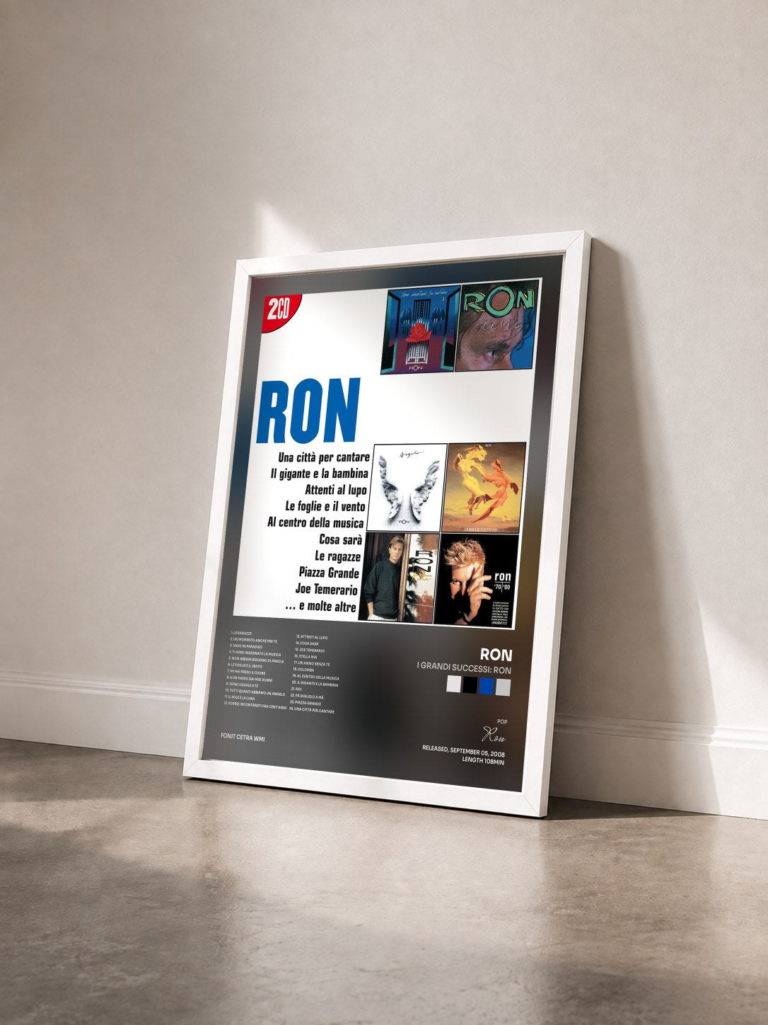 #blanc Tableau de l'album I Grandi Successi: Ron de Ron vu de trois quarts, cadre blanc