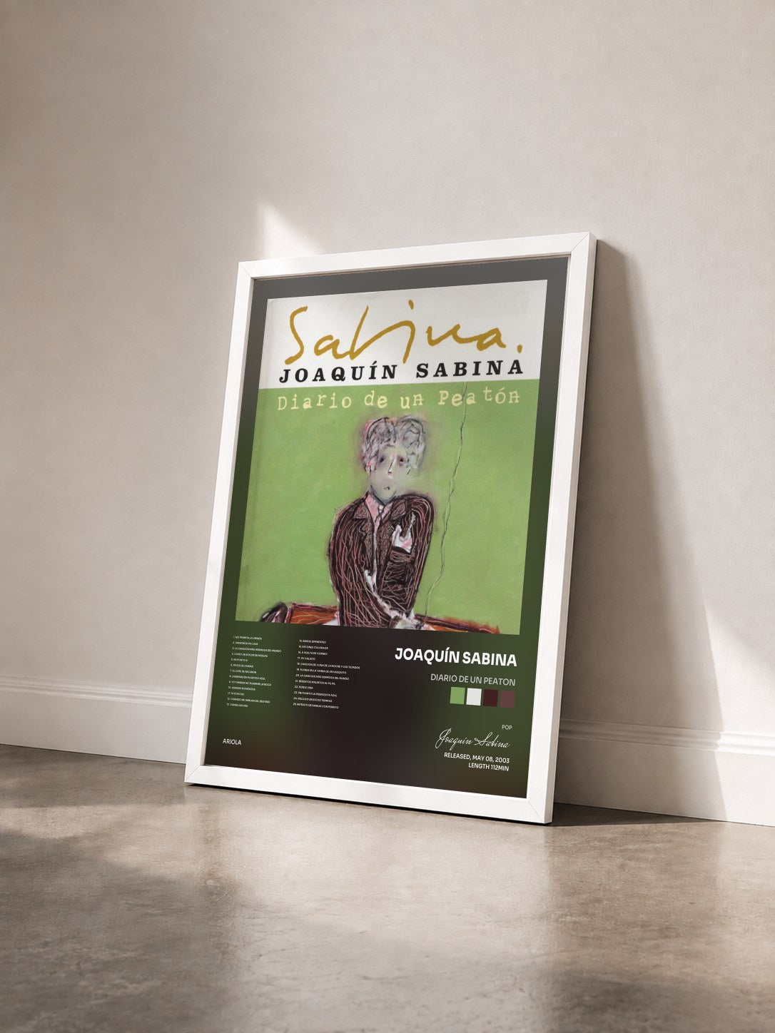 #blanc Tableau de l'album Diario De Un Peaton de Joaquín Sabina vu de trois quarts, cadre blanc
