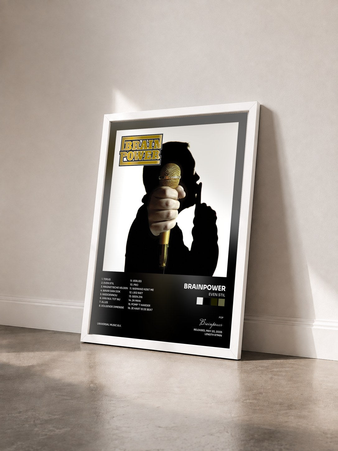 #blanc Tableau de l'album Even Stil de Brainpower vu de trois quarts, cadre blanc