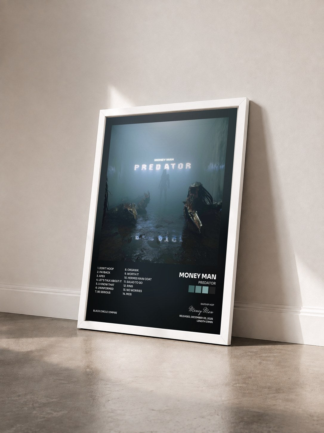 #blanc Tableau de l'album Predator de Money Man vu de trois quarts, cadre blanc
