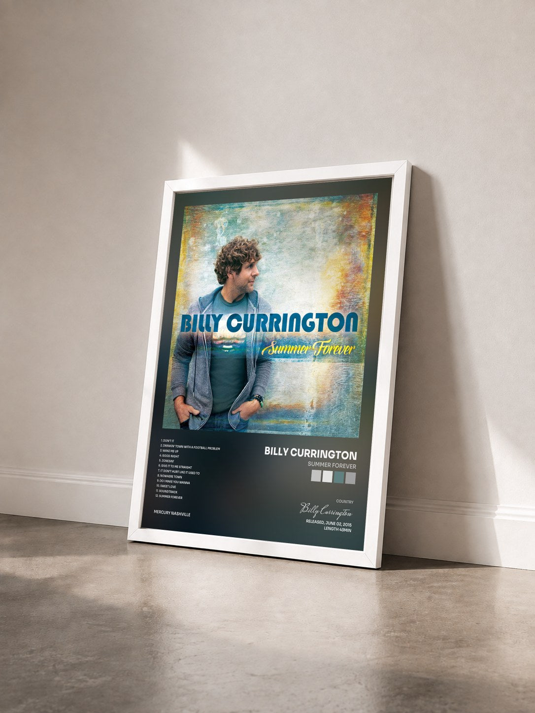 #blanc Tableau de l'album Summer Forever de Billy Currington vu de trois quarts, cadre blanc