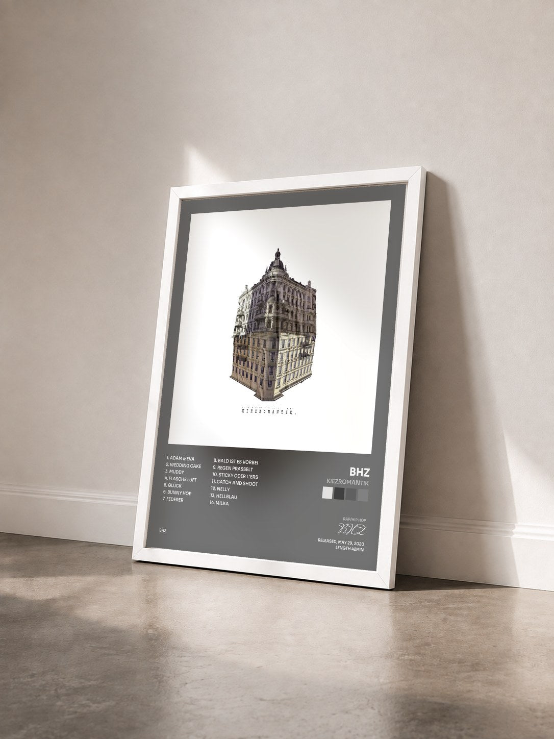 #blanc Tableau de l'album Kiezromantik de BHZ vu de trois quarts, cadre blanc