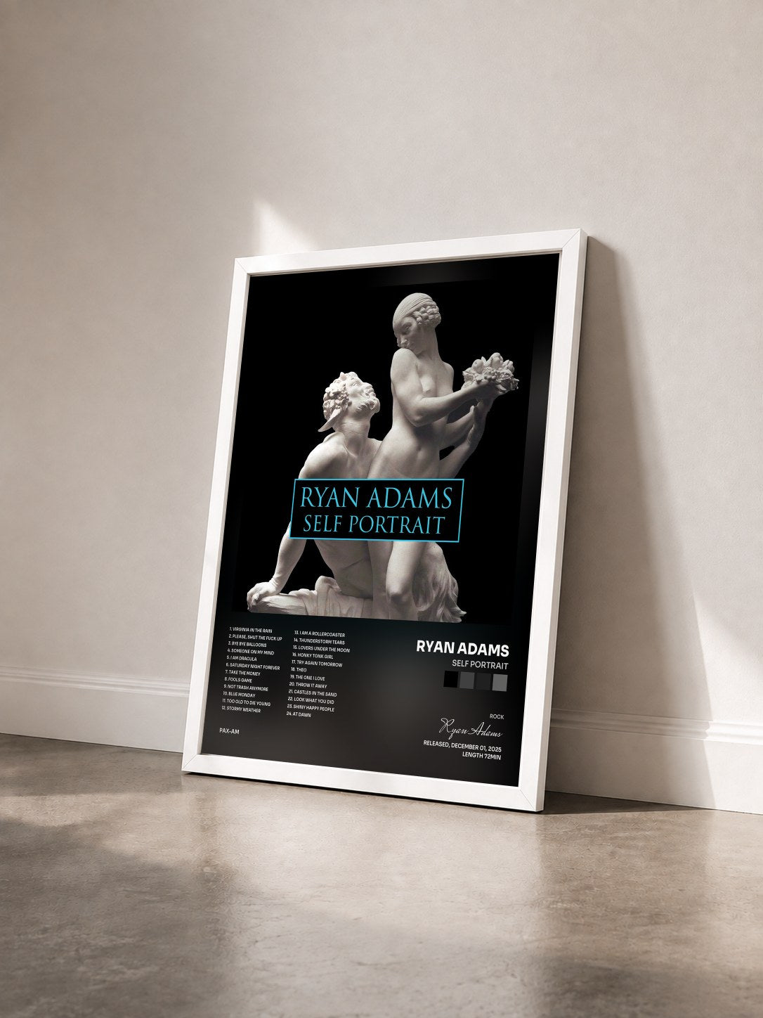 #blanc Tableau de l'album Self Portrait de Ryan Adams vu de trois quarts, cadre blanc