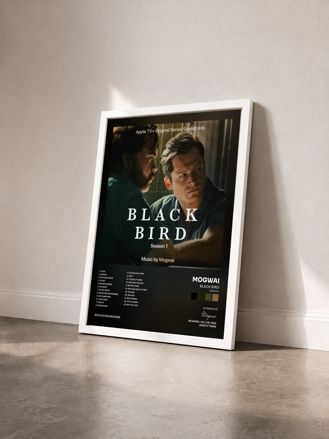 #blanc Tableau de l'album Black Bird (Season 1) de Mogwai vu de trois quarts, cadre blanc