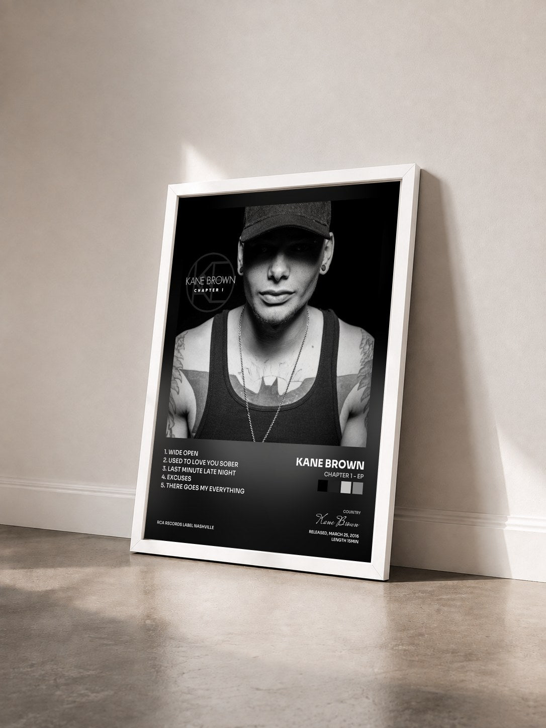 #blanc Tableau de l'album Chapter 1 - EP de Kane Brown vu de trois quarts, cadre blanc