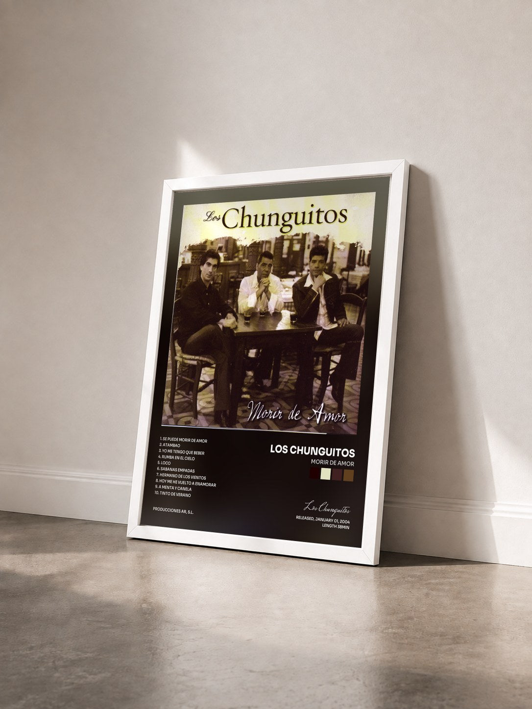 #blanc Tableau de l'album Morir De Amor de Los Chunguitos vu de trois quarts, cadre blanc