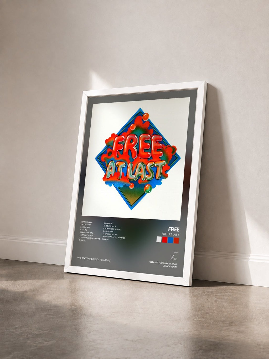 #blanc Tableau de l'album Free At Last de Free vu de trois quarts, cadre blanc