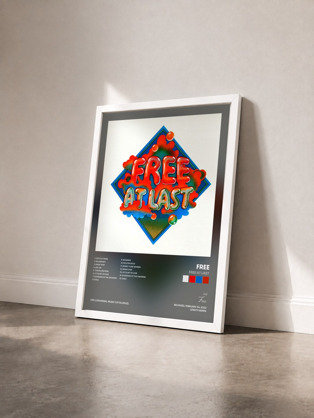 #blanc Tableau de l'album Free At Last de Free vu de trois quarts, cadre blanc