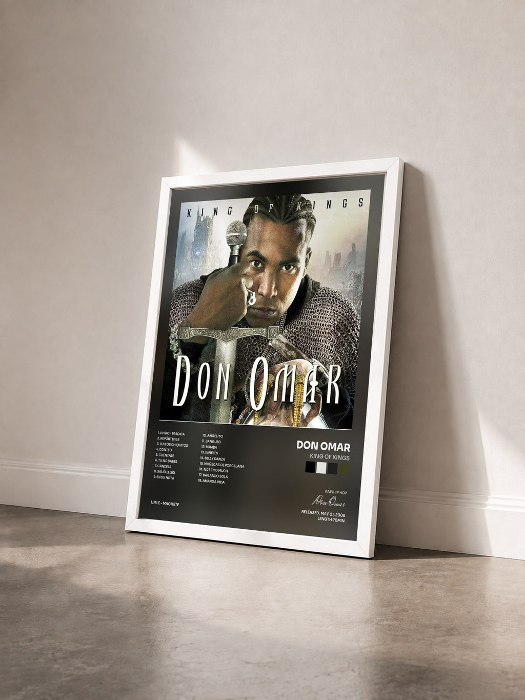 #blanc Tableau de l'album King Of Kings de Don Omar vu de trois quarts, cadre blanc