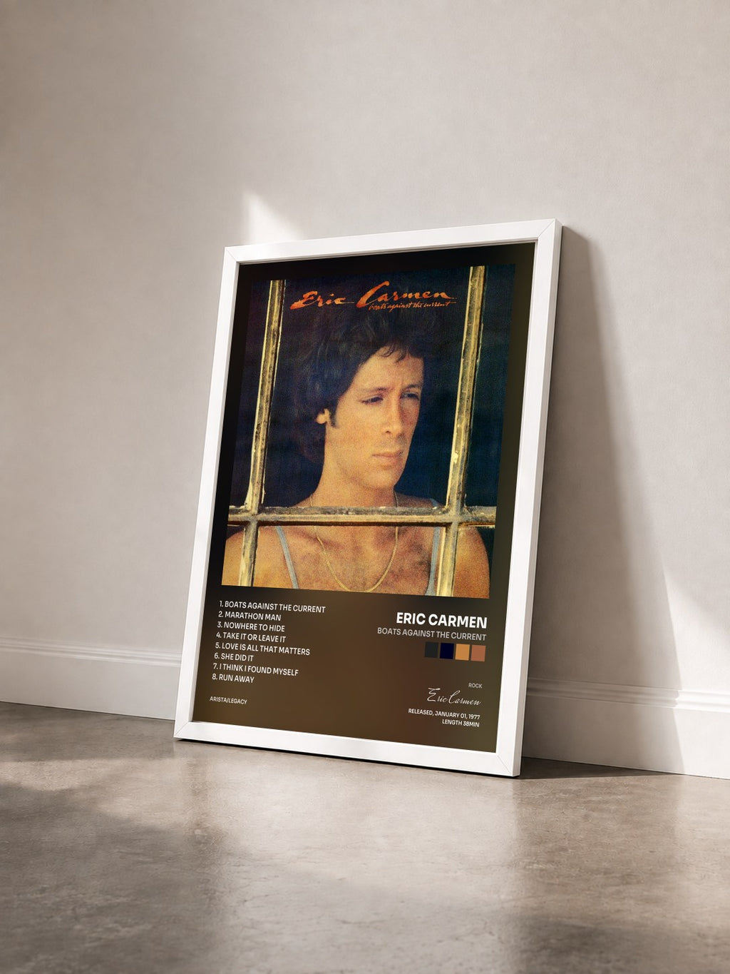 #blanc Tableau de l'album Boats Against the Current de Eric Carmen vu de trois quarts, cadre blanc
